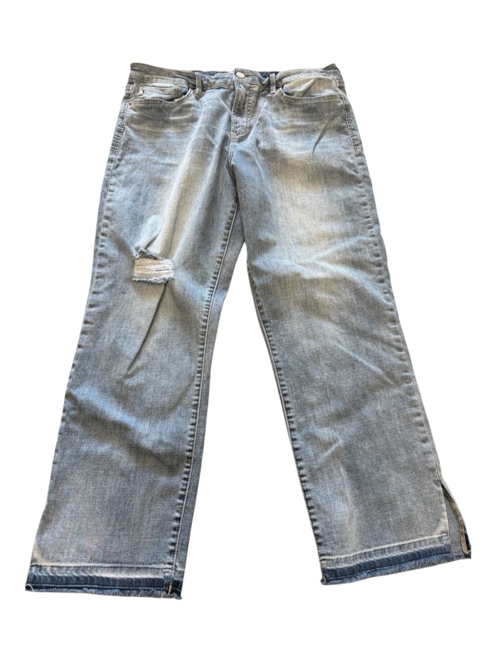 Dear John Women’s Light Blue Distressed Straight-Leg Cropped Split Hem Jeans 32